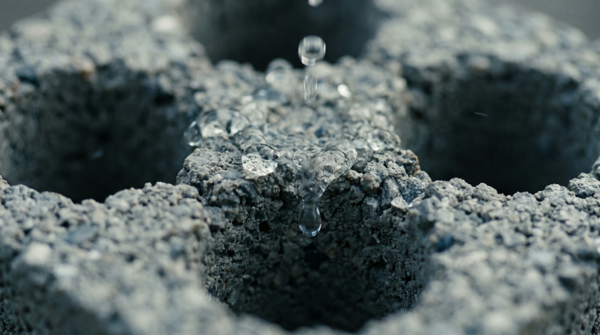 Close view of the open-pore Hydrax surface with water draining into the voids